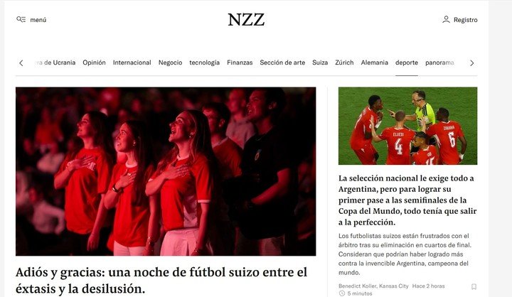 Así reflejó NZZ la eliminación de Suiza.