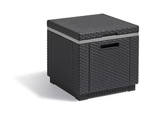 Keter Ice Cube Mesa Nevera para terraza o jardín Exterior, Resina con Acabado ratán Plano, 42 x 42 x 41 cm, Color Grafito