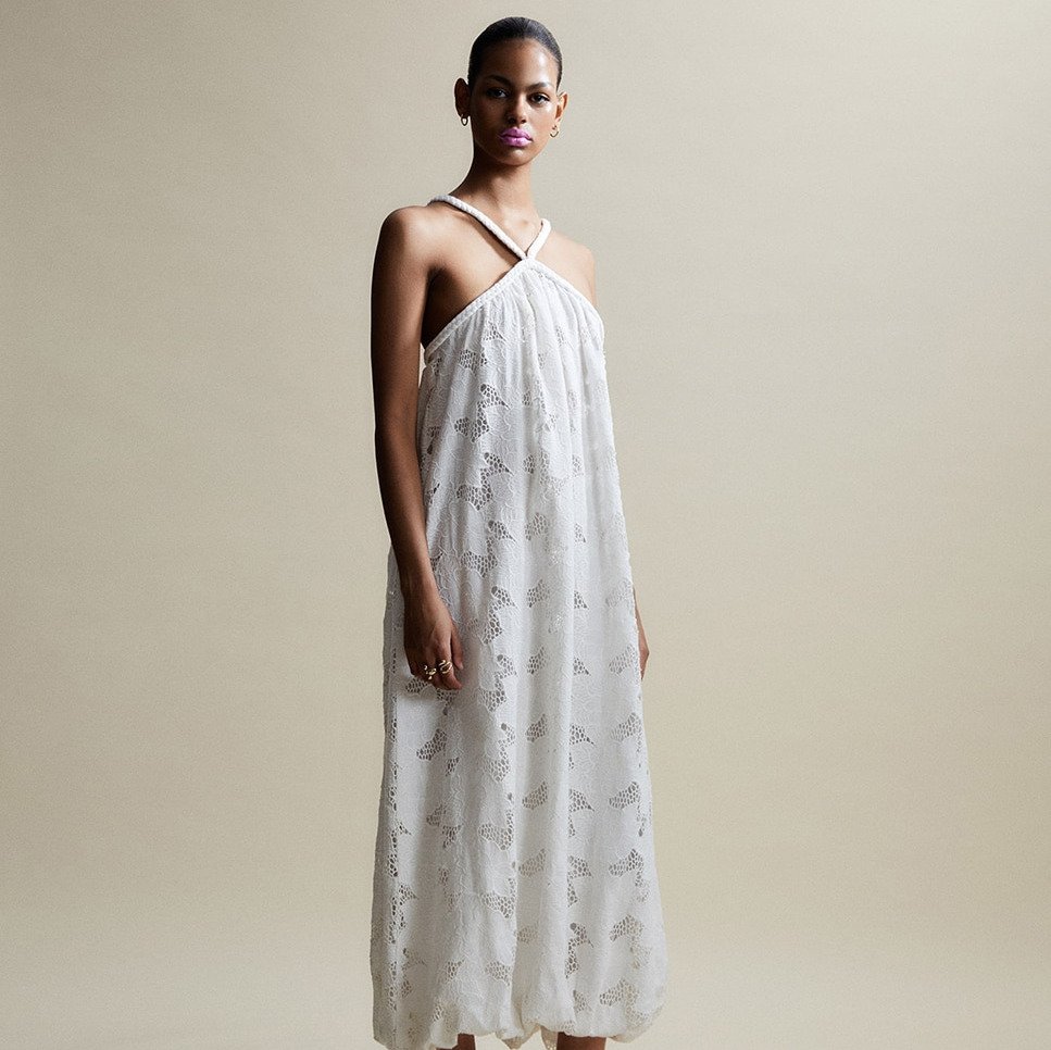 Vestido trenza flores Crudo Sfera