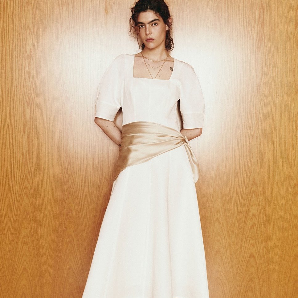Vestido midi manga Blanco Sfera