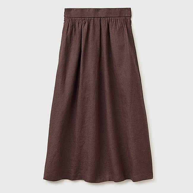 Falda larga marrón de lino de Benetton, 76,30 euros.