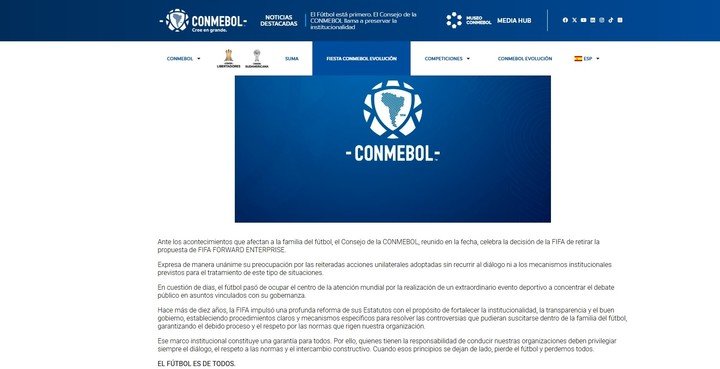 El comunicado de Conmebol.