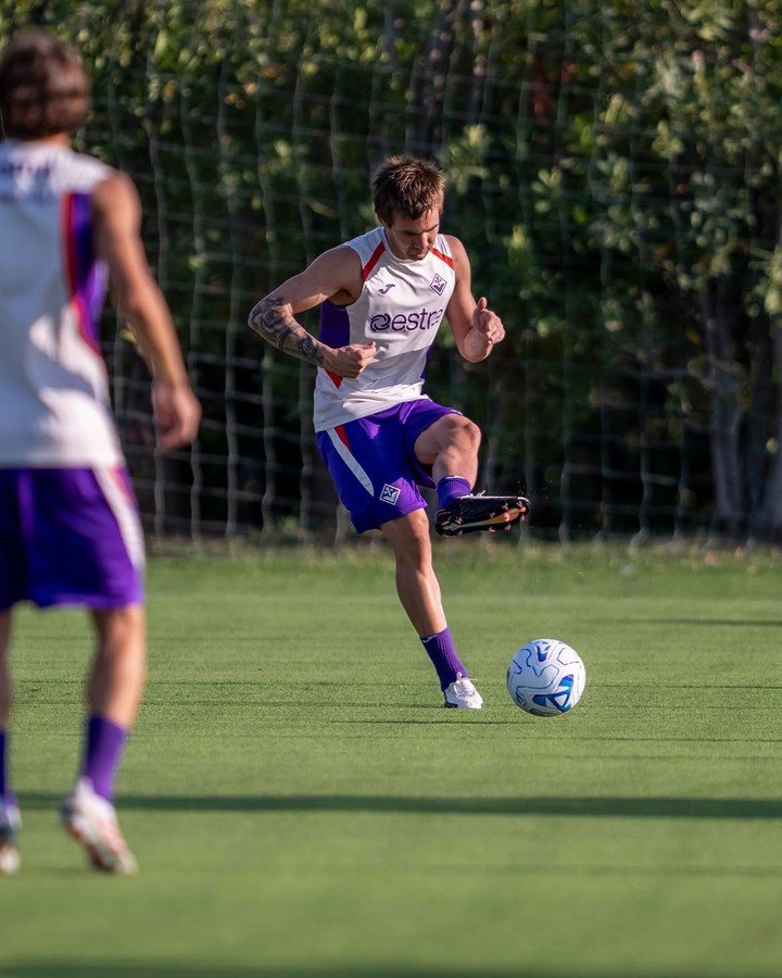 Franco Mastantuono, en el entrenamiento de Fiorentina.