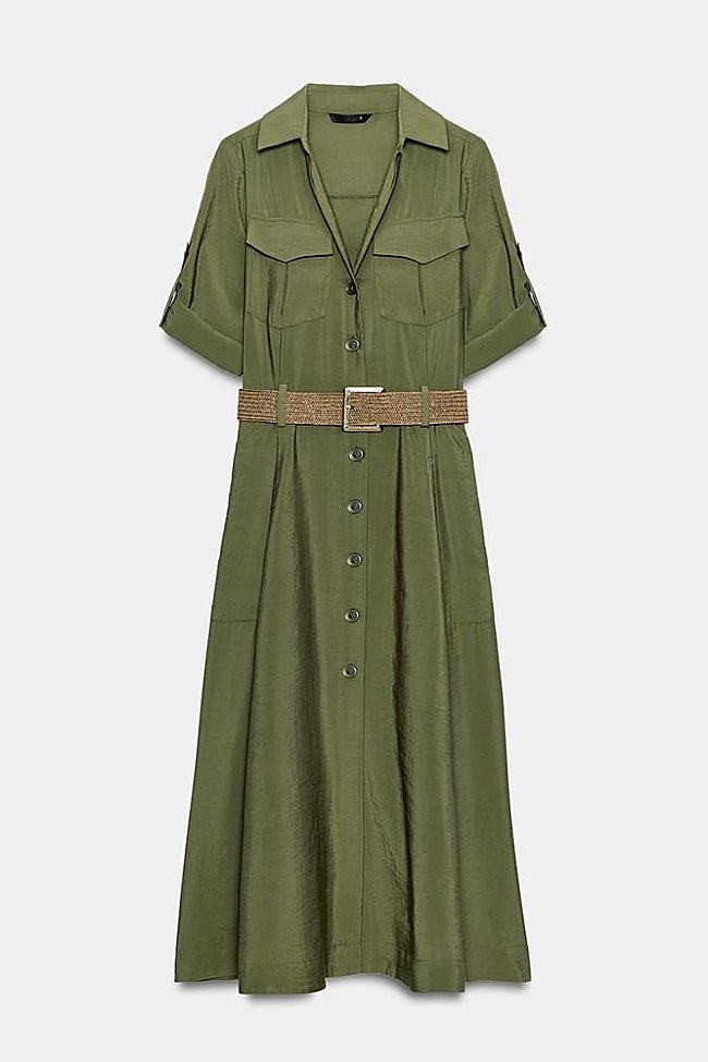 Vestido verde caqui de Zara (45,99 euros)