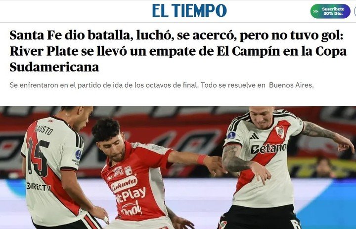 Los medios colombianos reflejaron el empate de River.