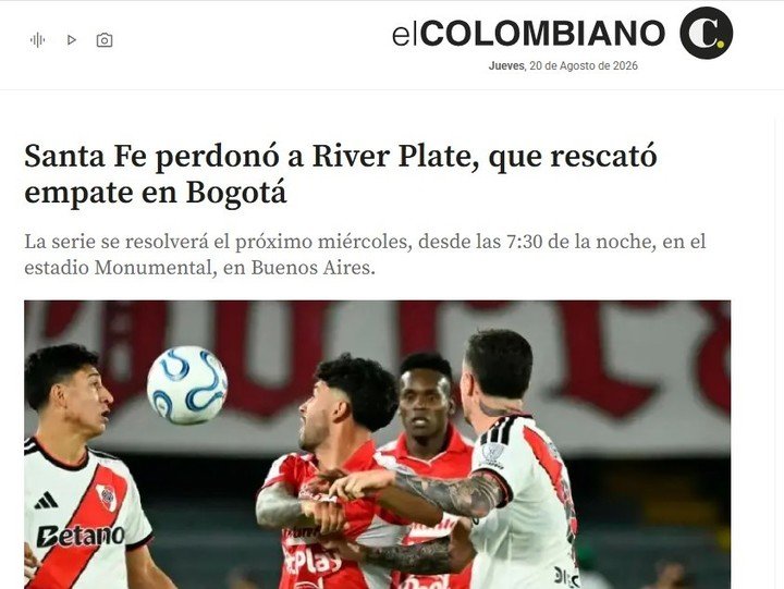 Los medios colombianos reflejaron el empate de River.