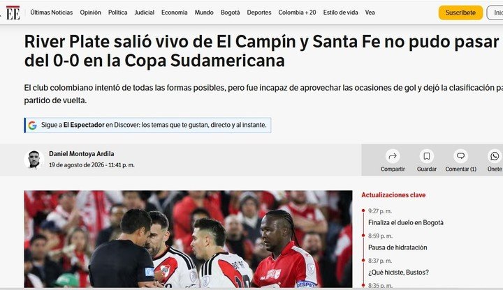 Los medios colombianos reflejaron el empate de River.