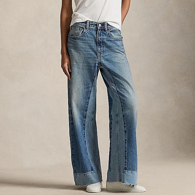 Vaquero ancho de mujer de algodón con paneles de Polo Ralph Lauren, 147,50 euros.