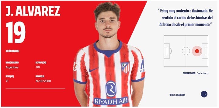 Julián Álvarez en la foto oficial con el Atlético de Madrid para esta temporada 2026-27.