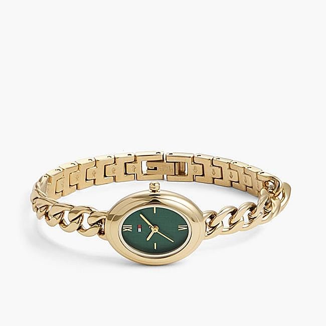 Reloj con esfera ovalada verde de Tommy Hilfiger, 159 euros.
