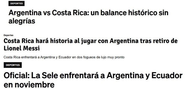Los titulares en Costa Rica por el amistoso ante Argentina.